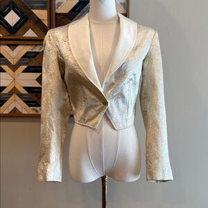 Vintage Pioneer Wear Gold Ivory Embroidered Brocade Cropped Blazer Jacket size 6